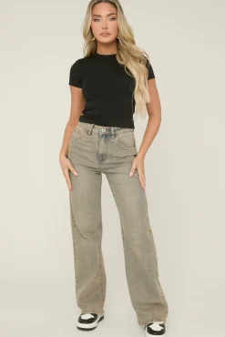 Rebellious Fashion Acid Grey Stretch Straight Leg Jeans - Scarlett