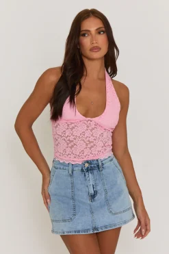 Rebellious Fashion Acid Wash Blue Pocket Detail Denim Mini Skirt - Melania