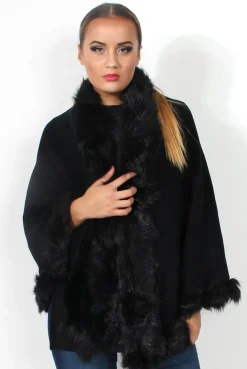 Rebellious Fashion Alena Black Faux Fur Over The Shoulder Jacket