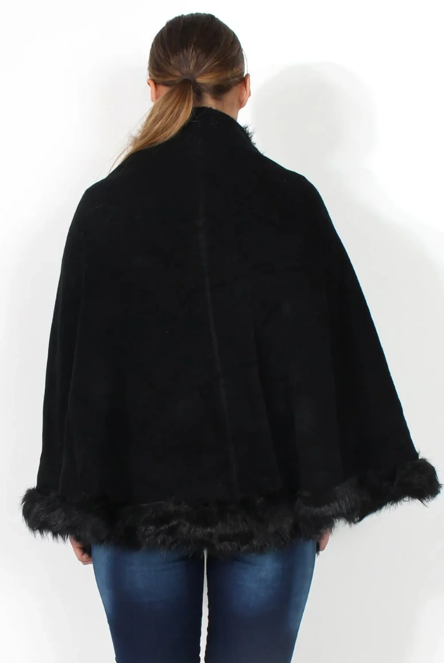 Rebellious Fashion Alena Black Faux Fur Over The Shoulder Jacket