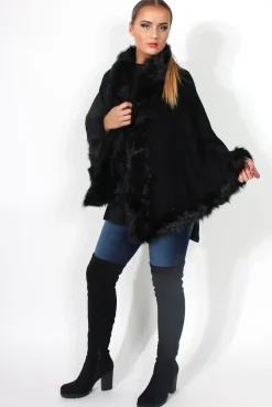 Rebellious Fashion Alena Black Faux Fur Over The Shoulder Jacket