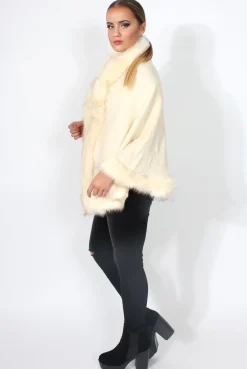 Rebellious Fashion Alena Cream Faux Fur Over The Shoulder Jacket