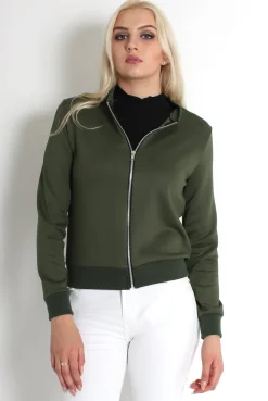 Rebellious Fashion Alexus Khaki Zip Front Bomber Jacket