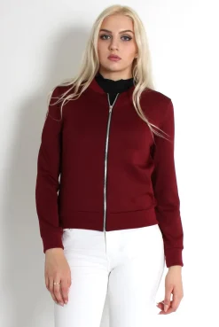 Rebellious Fashion Alexus Wine Zip Front Bomber Jacket