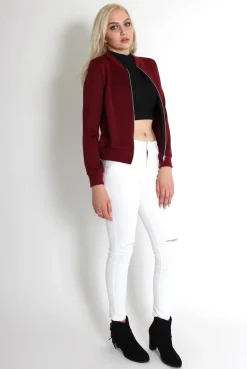 Rebellious Fashion Alexus Wine Zip Front Bomber Jacket