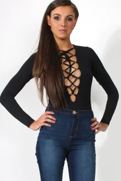 Rebellious Fashion Alia Black Tie Front Bodysuit