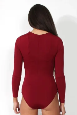 Rebellious Fashion Alia Wine Tie Front Bodysuit