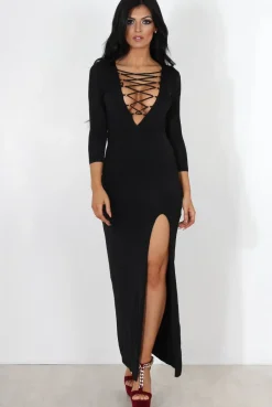 Rebellious Fashion Alizah Black Tie Front Maxi Dress