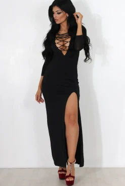 Rebellious Fashion Alizah Black Tie Front Maxi Dress