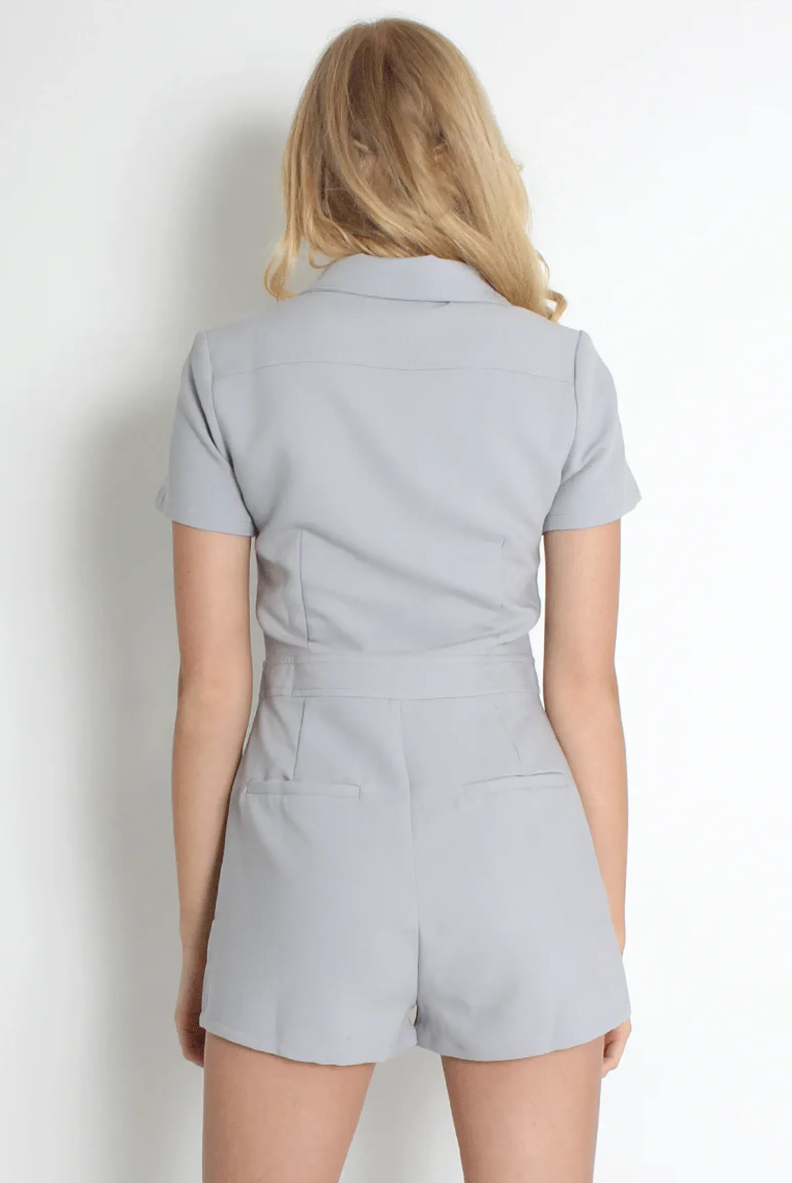 Rebellious Fashion Anita Grey Zip Front Playsuit