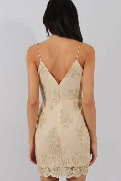 Rebellious Fashion Apricot & Gold Embellished Strappy Dress - Amal
