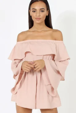Rebellious Fashion Apricot Layered Bardot Playsuit - Barbara