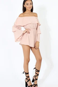 Rebellious Fashion Apricot Layered Bardot Playsuit - Barbara