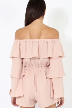 Rebellious Fashion Apricot Layered Bardot Playsuit - Barbara