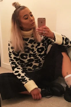 Rebellious Fashion Apricot Leopard Crop Roll Neck Jumper - Halley