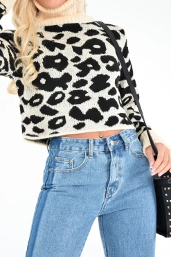 Rebellious Fashion Apricot Leopard Crop Roll Neck Jumper - Halley