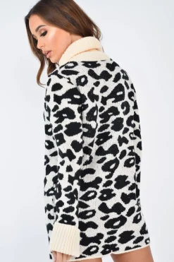 Rebellious Fashion Apricot Leopard Roll Neck Jumper - Deona