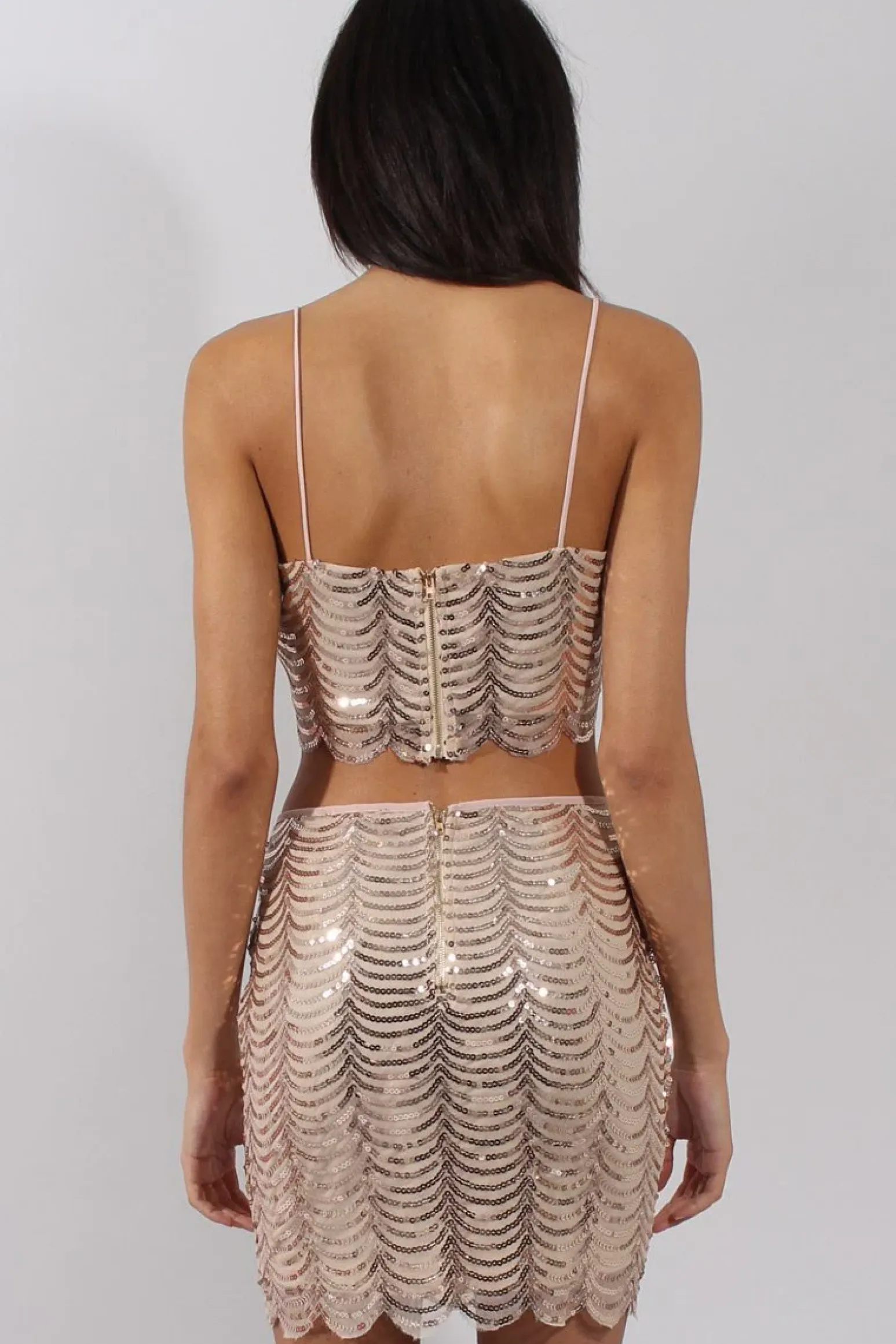 Rebellious Fashion Apricot Sequin Crop Top - Lyle