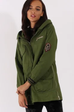 Rebellious Fashion Army Green Badge Detail Parka Jacket - Phoenix