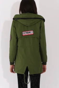 Rebellious Fashion Army Green Badge Detail Parka Jacket - Phoenix