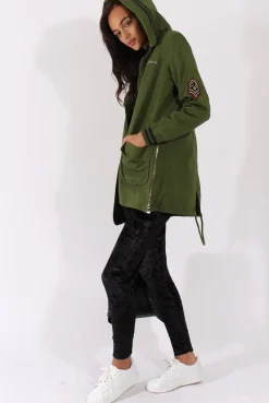 Rebellious Fashion Army Green Badge Detail Parka Jacket - Phoenix