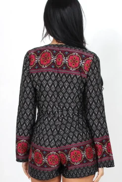 Rebellious Fashion Ash Black Paisley Print Playsuit