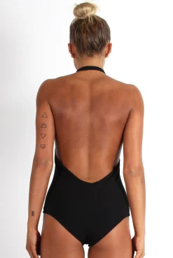 Rebellious Fashion Athene Black Halter Neck Bodysuit
