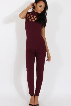 Rebellious Fashion Aubergine Cage Detail Jumpsuit - Aurelia