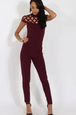 Rebellious Fashion Aubergine Cage Detail Jumpsuit - Aurelia
