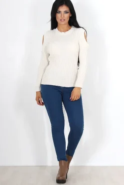 Rebellious Fashion Auden Beige Cold Shoulder Top