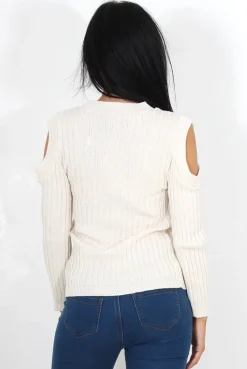 Rebellious Fashion Auden Beige Cold Shoulder Top