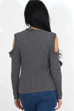 Rebellious Fashion Auden Grey Cold Shoulder Top