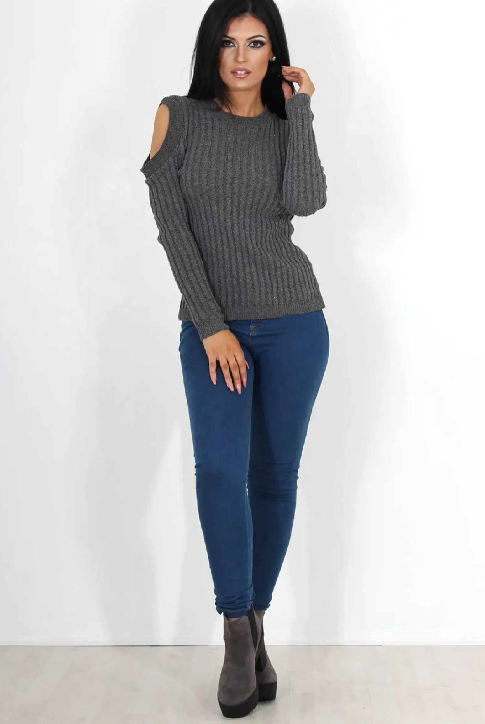 Rebellious Fashion Auden Grey Cold Shoulder Top