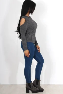 Rebellious Fashion Auden Grey Cold Shoulder Top