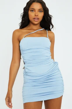 Rebellious Fashion Baby Blue Side Ruched Jersey Mini Dress - Benita