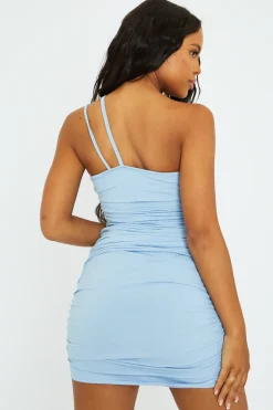 Rebellious Fashion Baby Blue Side Ruched Jersey Mini Dress - Benita