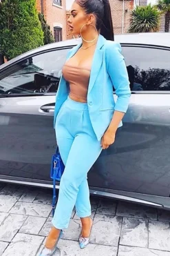 Rebellious Fashion Baby Blue Blazer and Trousers Co-Ord - Rossie