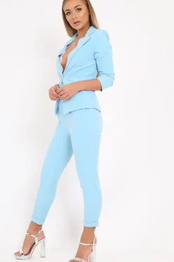 Rebellious Fashion Baby Blue Blazer and Trousers Co-Ord - Rossie