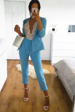 Rebellious Fashion Baby Blue Blazer and Trousers Co-Ord - Rossie
