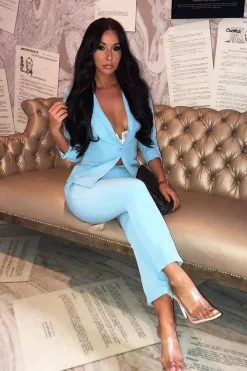Rebellious Fashion Baby Blue Blazer and Trousers Co-Ord - Rossie