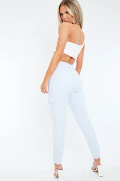 Rebellious Fashion Baby Blue Chain Detail Stretch Cargo Trousers - Nellie