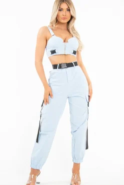 Rebellious Fashion Baby Blue Utility Buckle Trouser - Zarie