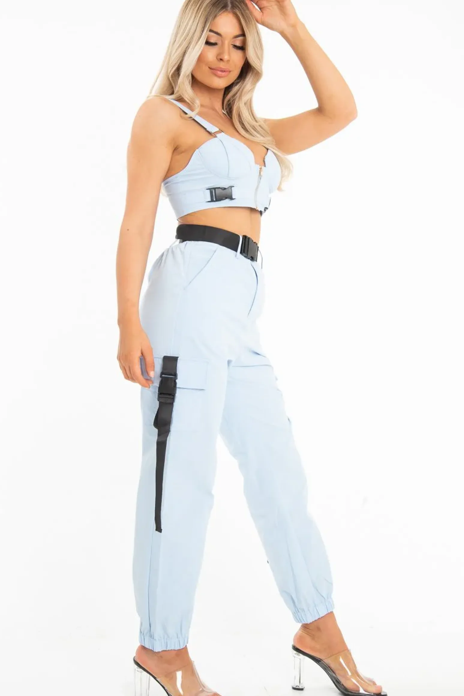 Rebellious Fashion Baby Blue Utility Buckle Trouser - Zarie