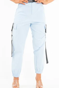 Rebellious Fashion Baby Blue Utility Buckle Trouser - Zarie