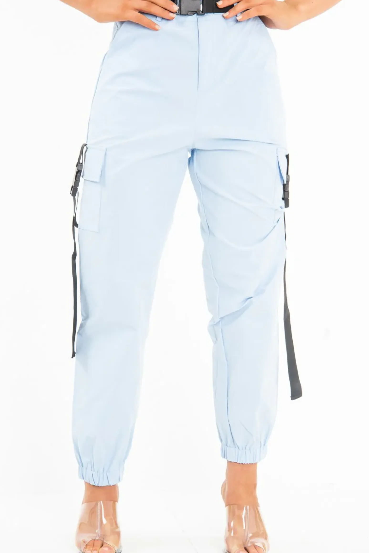 Rebellious Fashion Baby Blue Utility Buckle Trouser - Zarie