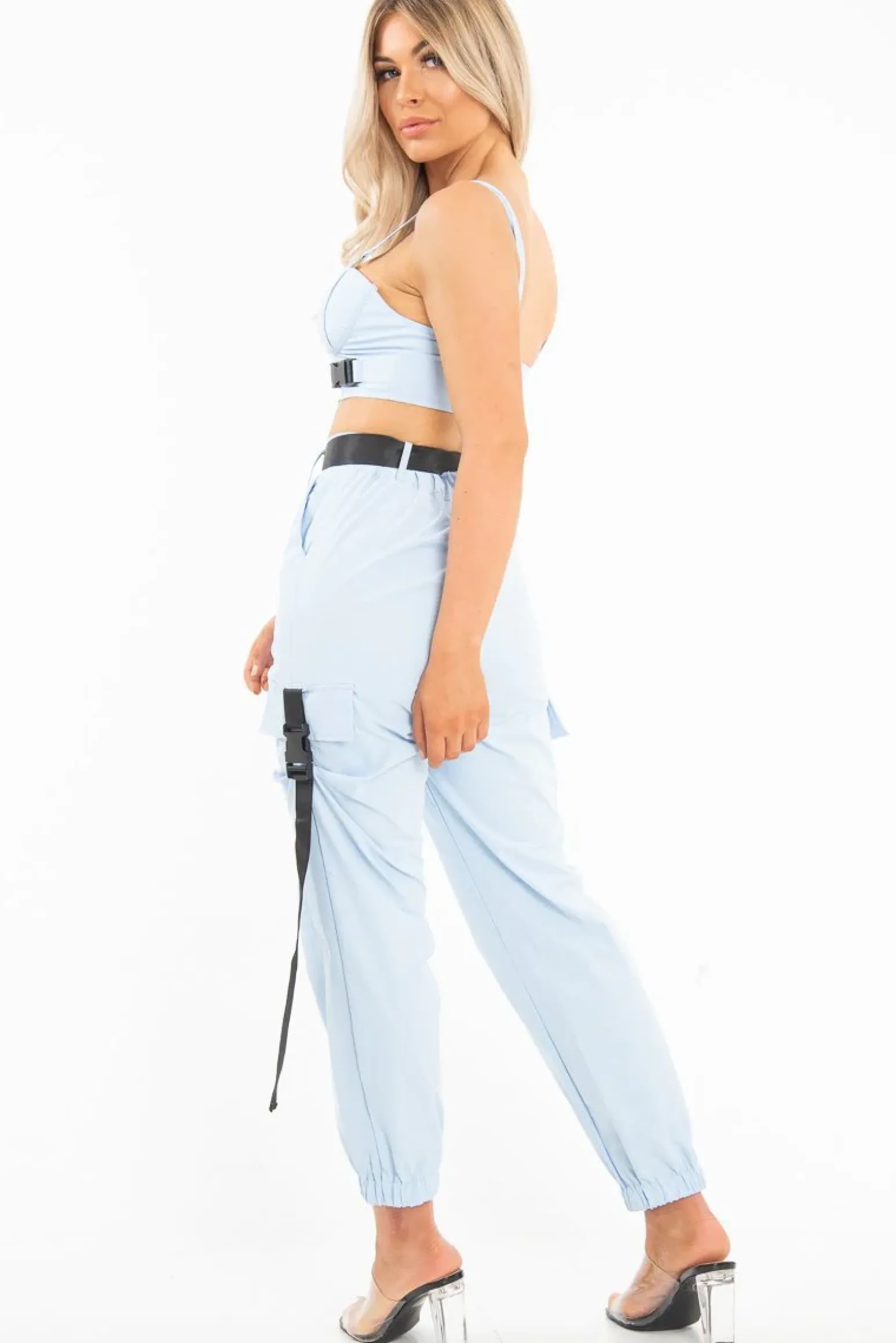 Rebellious Fashion Baby Blue Utility Buckle Trouser - Zarie