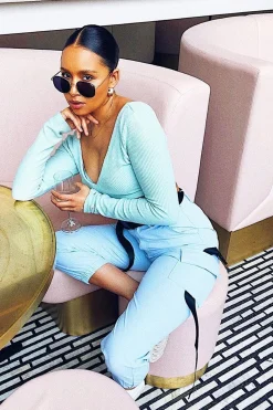 Rebellious Fashion Baby Blue Utility Buckle Trouser - Zarie
