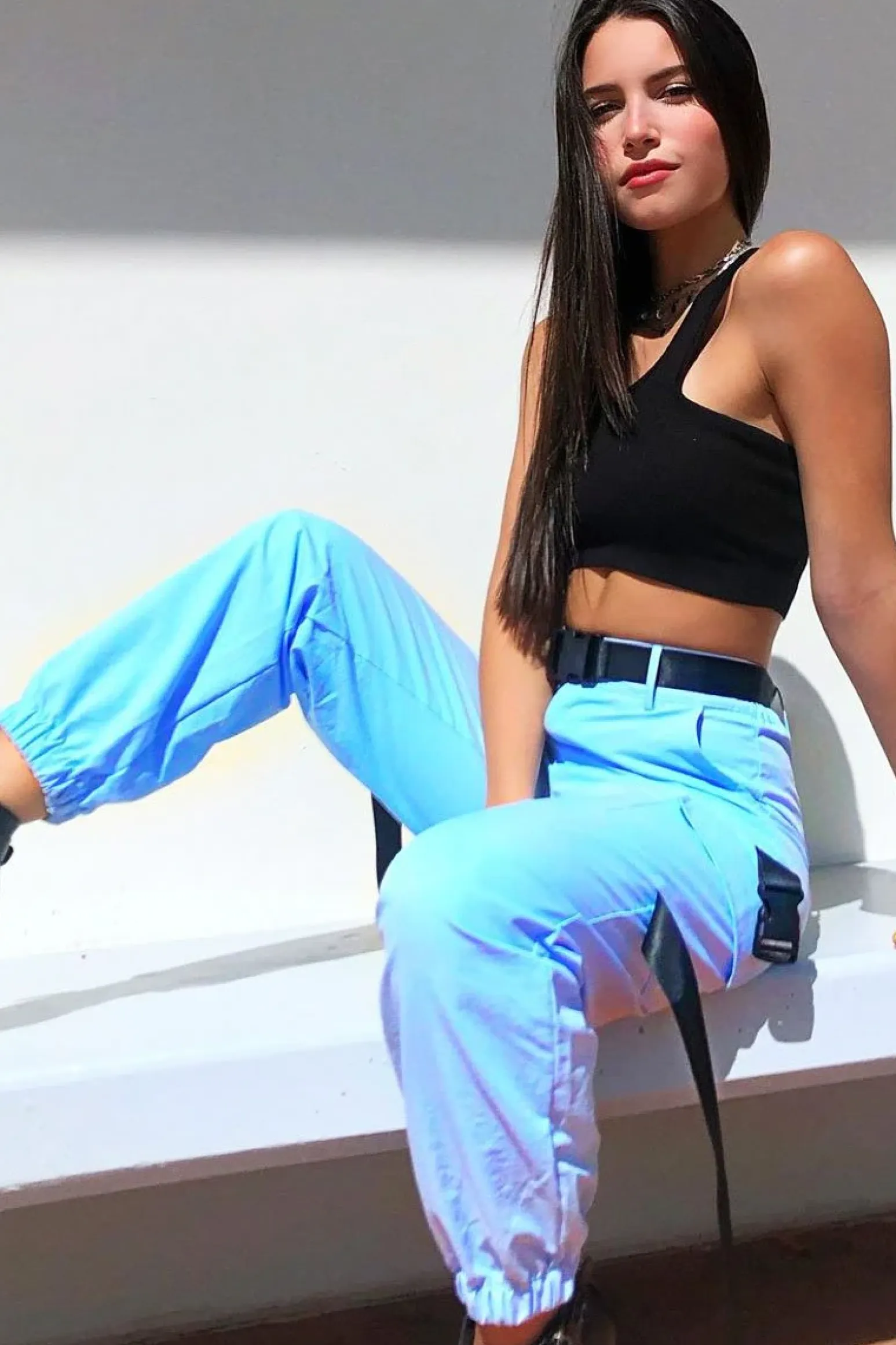 Rebellious Fashion Baby Blue Utility Buckle Trouser - Zarie