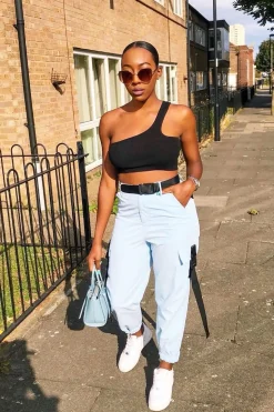 Rebellious Fashion Baby Blue Utility Buckle Trouser - Zarie