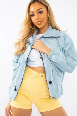 Rebellious Fashion Baby Blue Zip Front Rain Jacket - Idalie